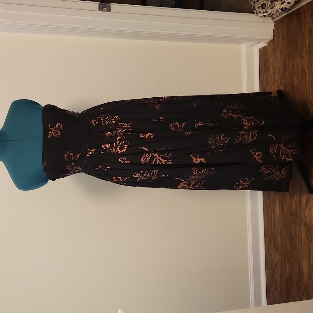 Free People strapless tie-back black/gold dress
